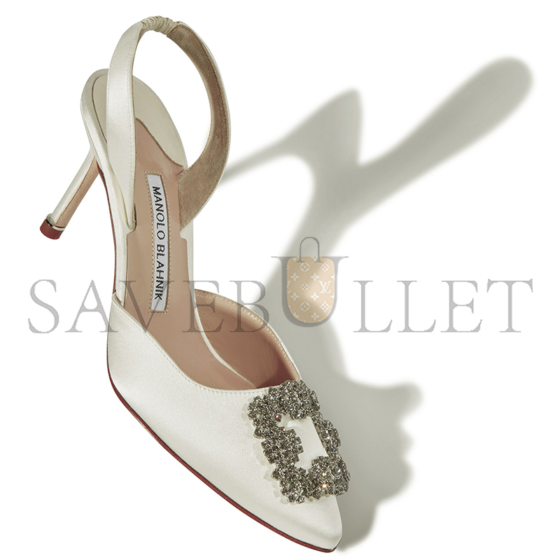 man010 B1ahn*k hangisli white satin jewel buckle slingback pumps 419-0473-0005