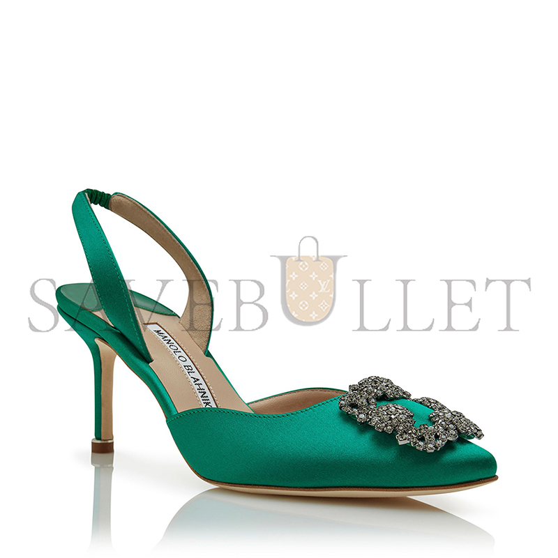man010 B1ahn*k hangisli green satin jewel buckle slingback pumps 419-0473-0007
