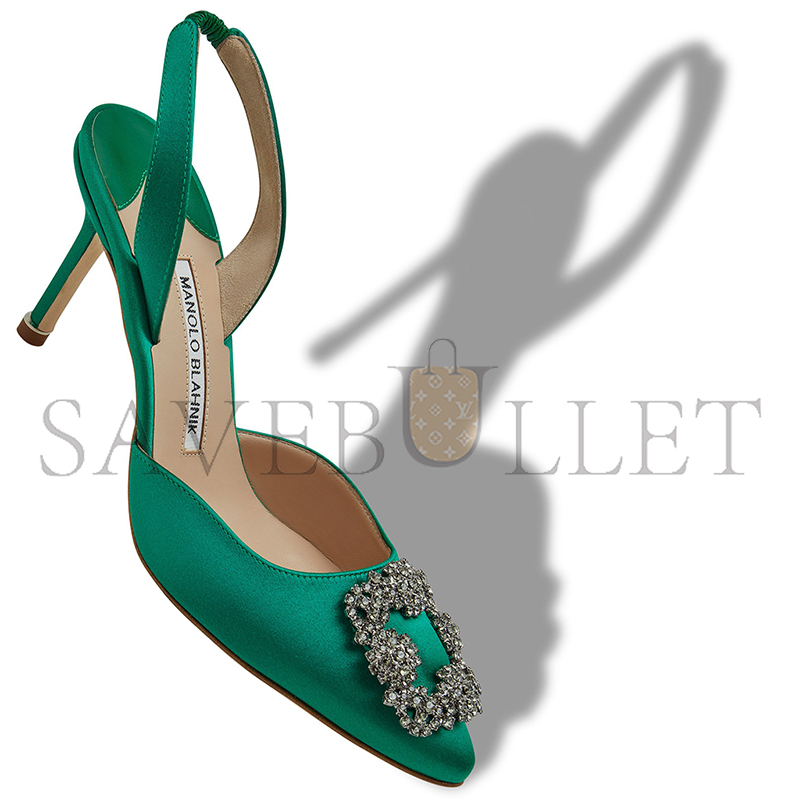 man010 B1ahn*k hangisli green satin jewel buckle slingback pumps 419-0473-0007