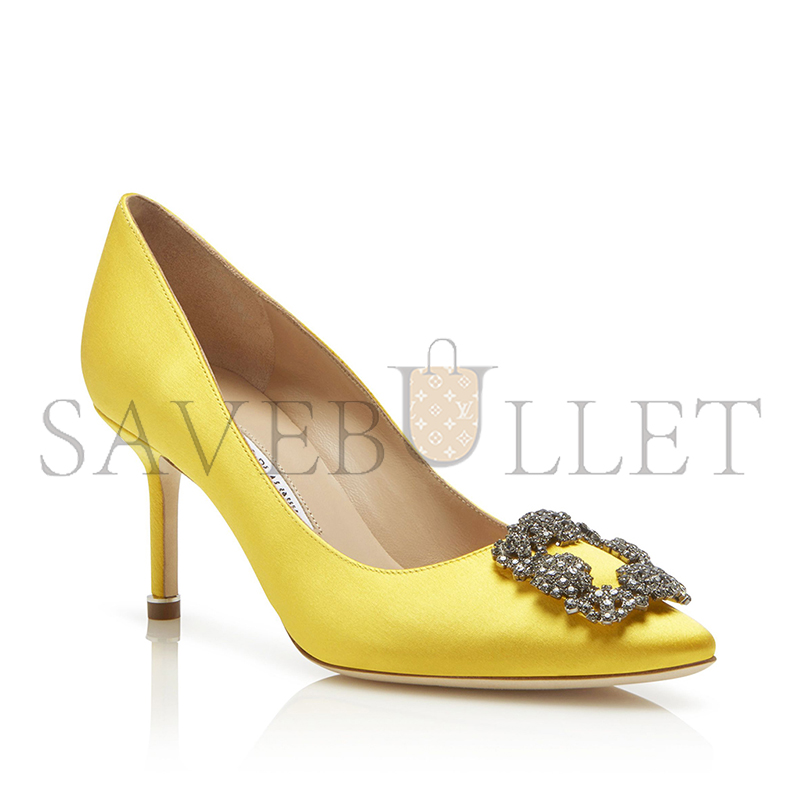man010 B1ahn*k hangisi 70 yellow satin jewel buckle pumps 9xx-0662-0028