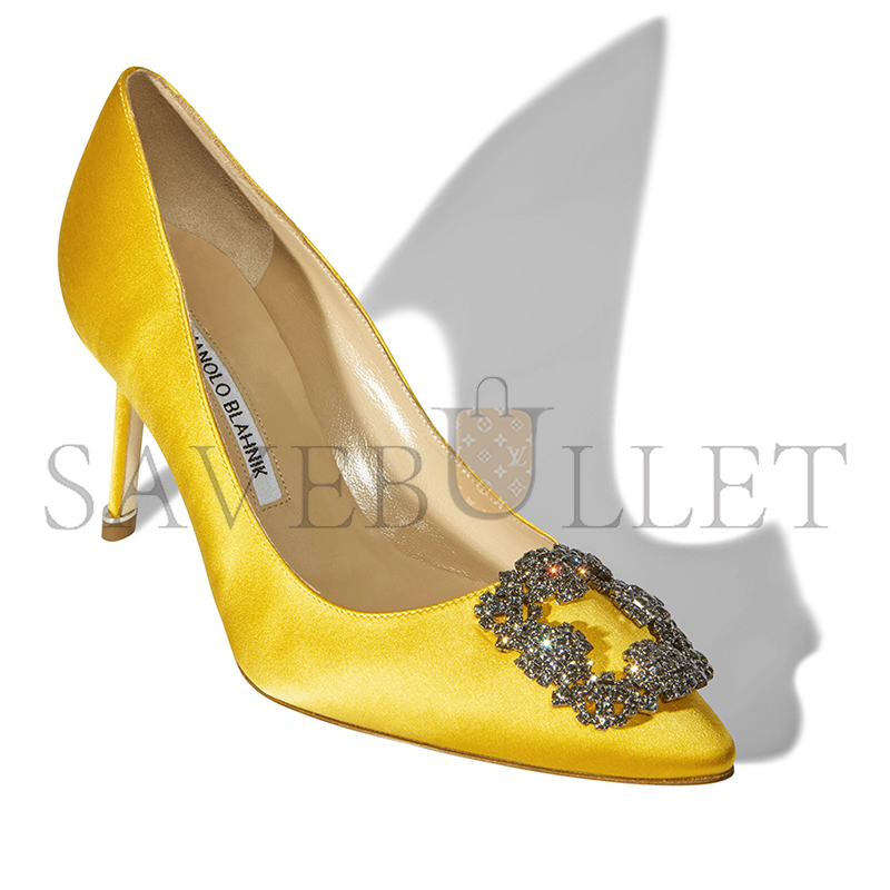 man010 B1ahn*k hangisi 70 yellow satin jewel buckle pumps 9xx-0662-0028