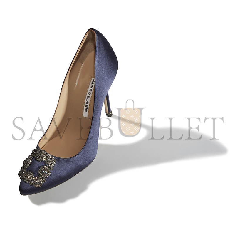 man010 B1ahn*k hangisi navy blue satin jewel buckle pumps 9xx-0664-0050
