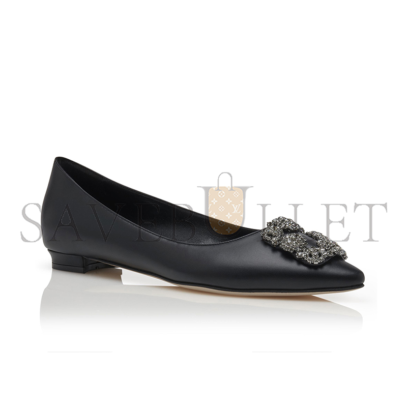 man010 B1ahn*k hangisiflat black calf leather jewel buckle flat pumps 121-1657-0001