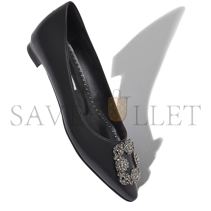 man010 B1ahn*k hangisiflat black calf leather jewel buckle flat pumps 121-1657-0001