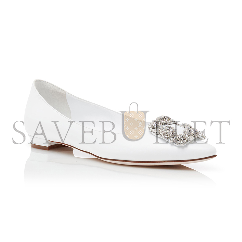 man010 B1ahn*k hangisiflatu white calf leather jewel buckle flat pumps 121-1438-0001