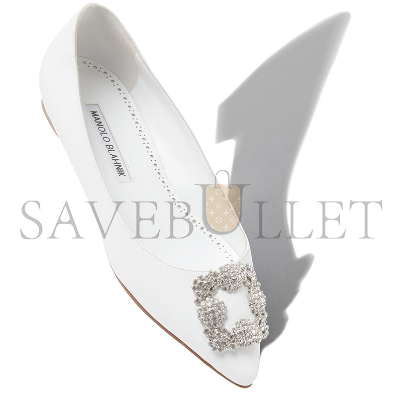 man010 B1ahn*k hangisiflatu white calf leather jewel buckle flat pumps 121-1438-0001