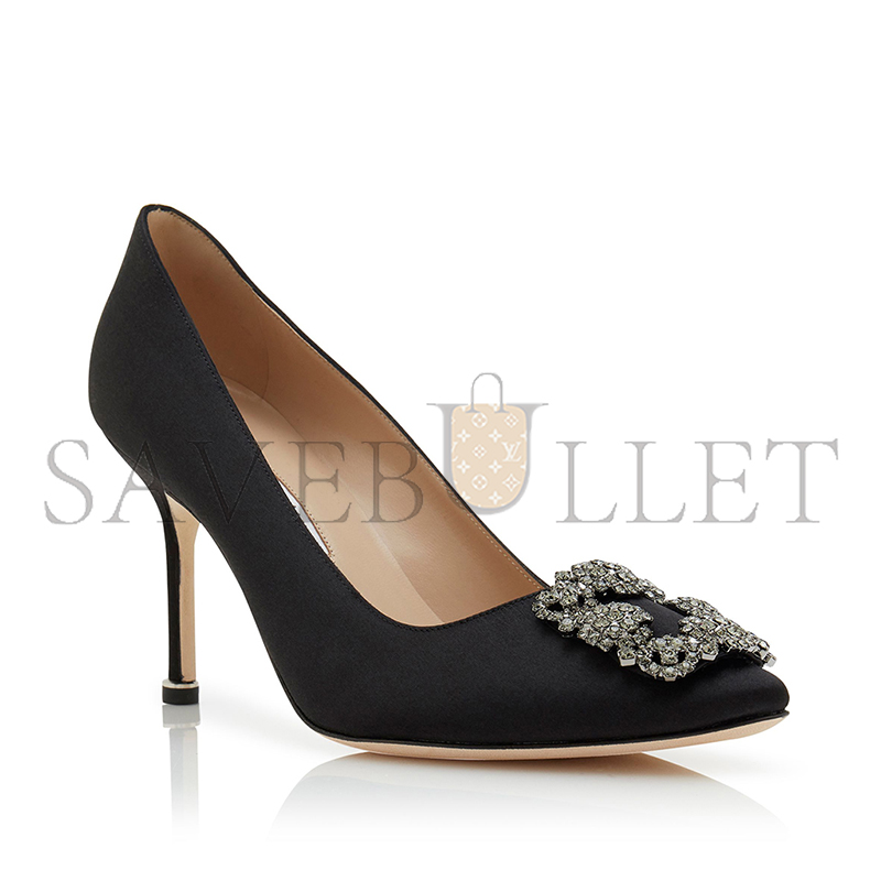 man010 B1ahn*k hangisi 90 black satin jewel buckle pumps 9xx-0663-0040