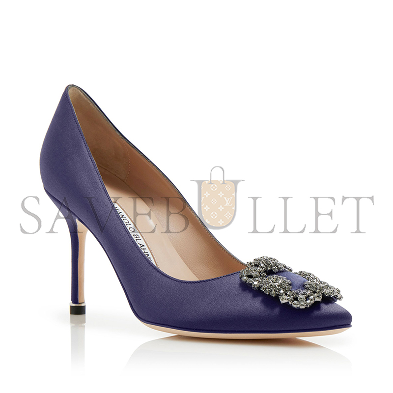 man010 B1ahn*k hangisi 90 dark blue satin jewel buckle pumps 9xx-0663-0031