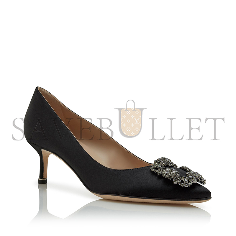 man010 B1ahn*k hangisi 50 black satin jewel buckle pumps 9xx-0661-0041