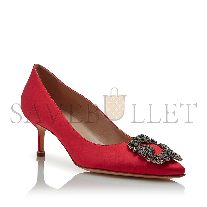man010 B1ahn*k hangisi 50 red satin jewel buckle pumps 9xx-0661-0033