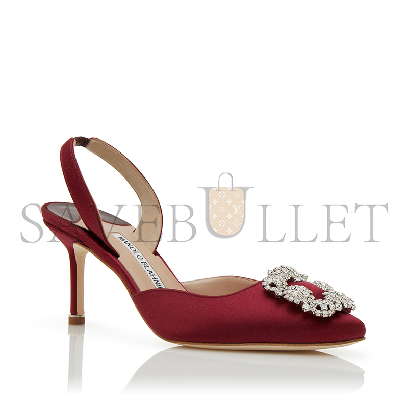 man010 B1ahn*k hangisli dark red satin jewel buckle slingback pumps 419-0698-0009