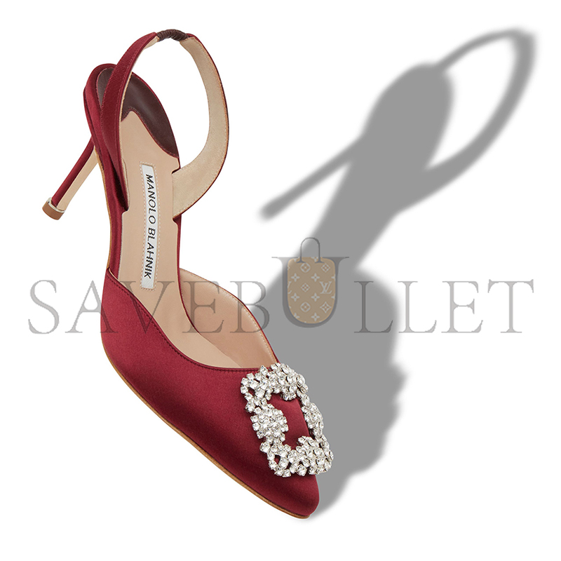 man010 B1ahn*k hangisli dark red satin jewel buckle slingback pumps 419-0698-0009