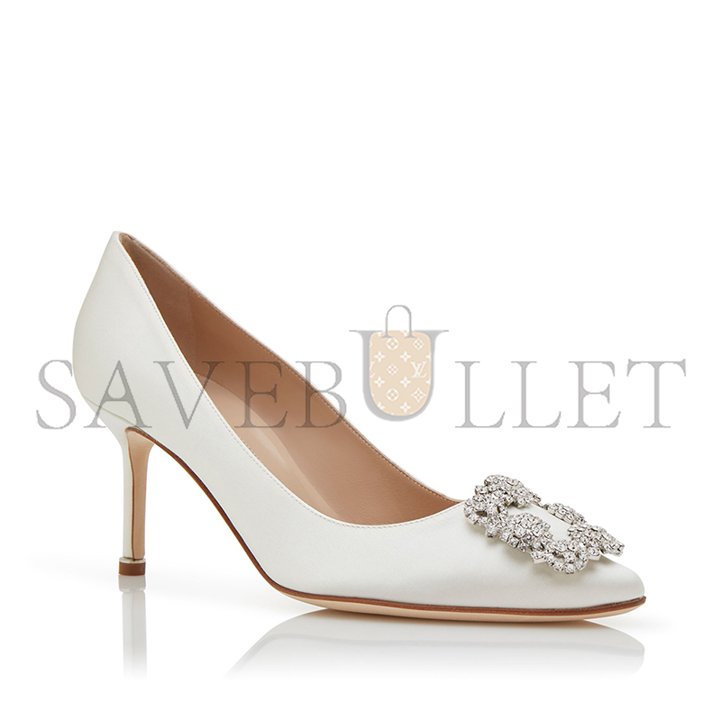 man010 B1ahn*k hangisi 70 white satin jewel buckle pumps 9xx-0316-0044