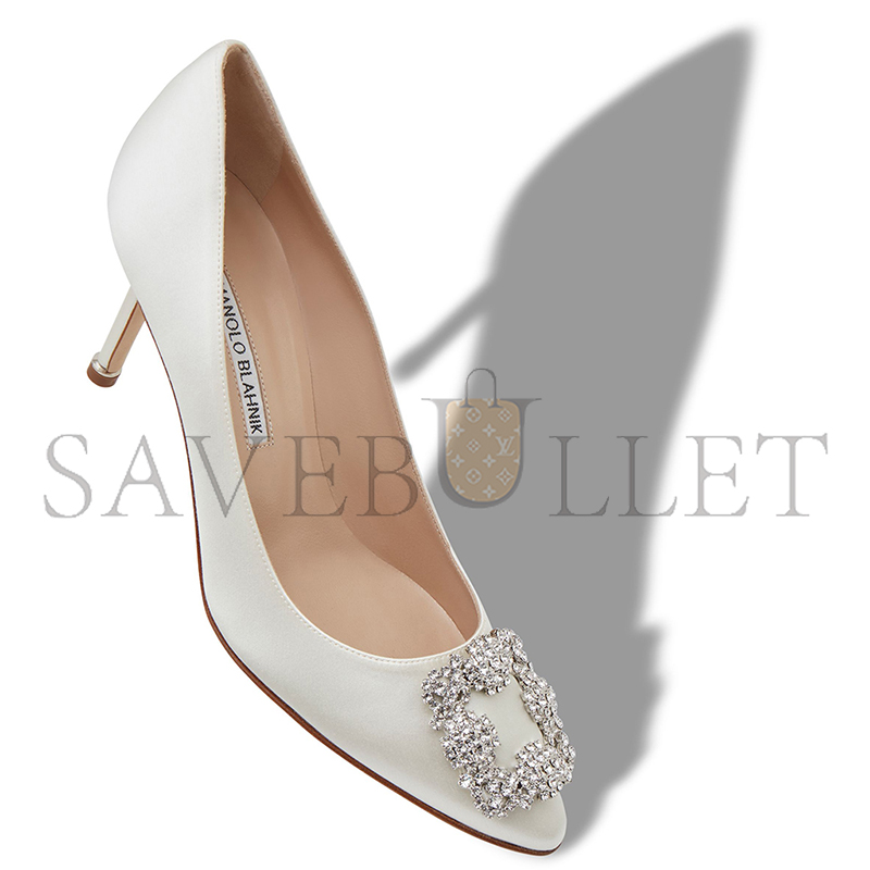 man010 B1ahn*k hangisi 70 white satin jewel buckle pumps 9xx-0316-0044