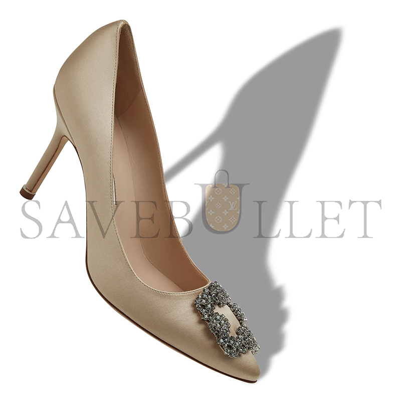 man010 B1ahn*k hangisi 90 light beige satin jewel buckle pumps 9xx-0663-0042