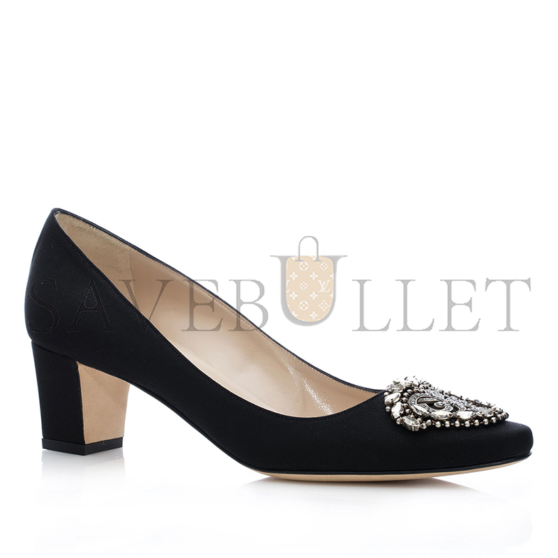 man010 B1ahn*k okkato black crÊpe de chine jewel buckle pumps 9xx-0574-0007