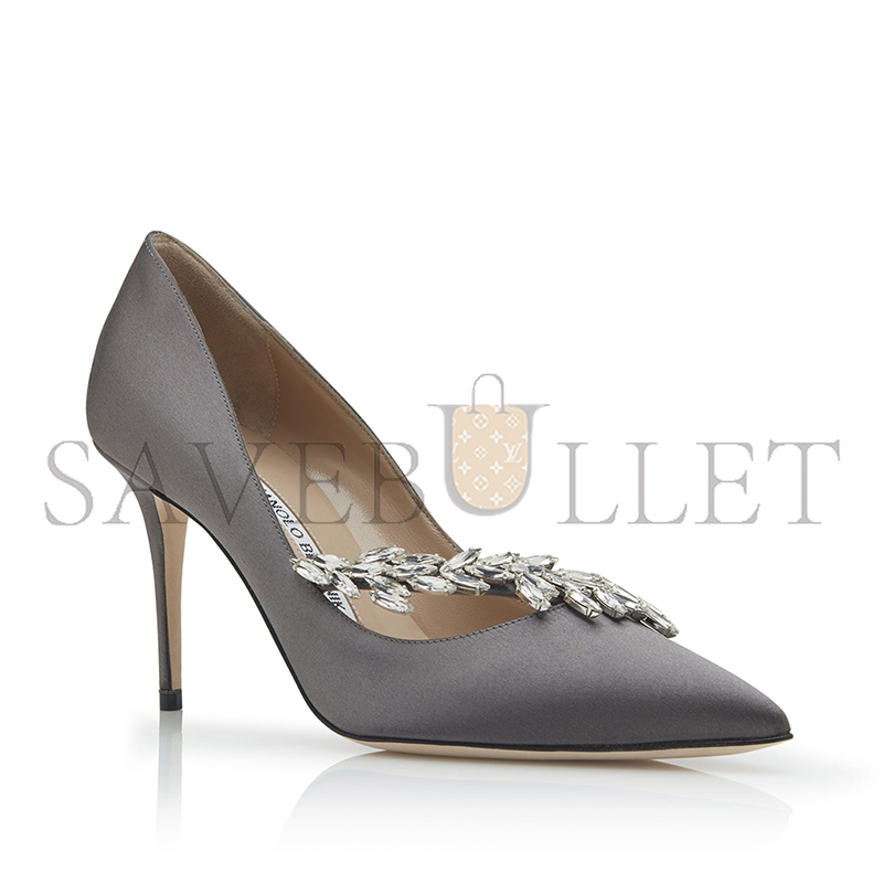 man010 B1ahn*k nadira grey satin jewel buckle pumps 9xx-0367-0030