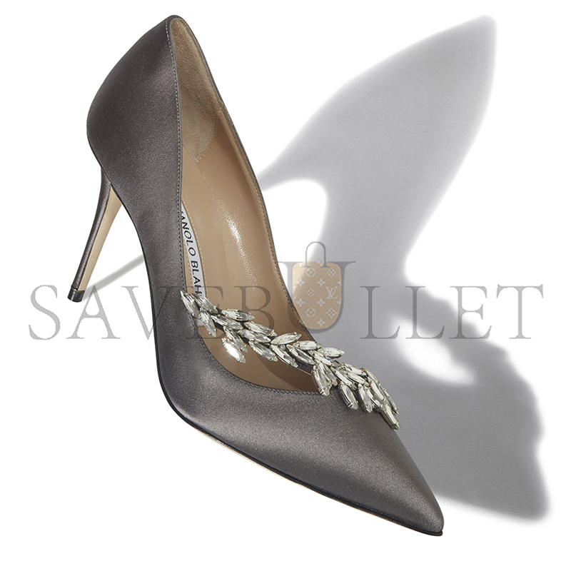 man010 B1ahn*k nadira grey satin jewel buckle pumps 9xx-0367-0030