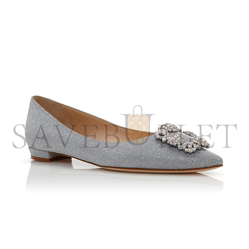 man010 B1ahn*k hangisiflat glitter silver glitter fabric jewel buckle flat pumps 9xx-0590-0013
