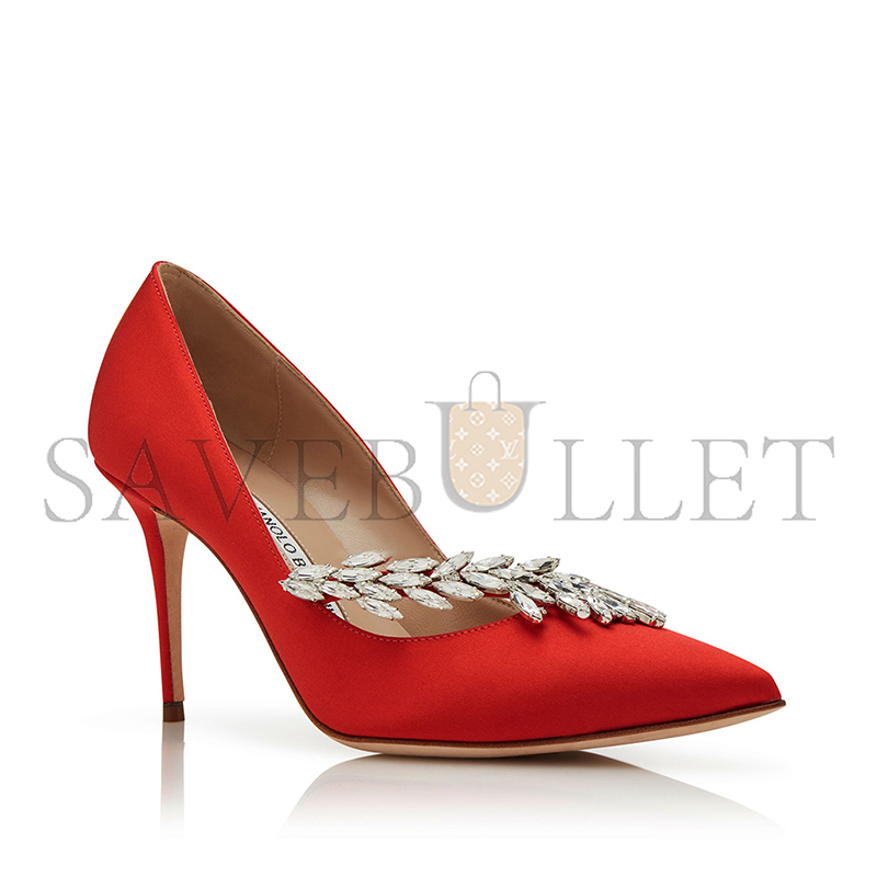 man010 B1ahn*k nadira red satin jewel buckle pumps 9xx-0367-0054