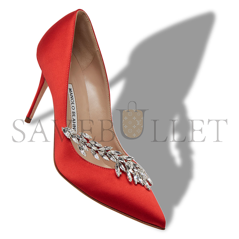 man010 B1ahn*k nadira red satin jewel buckle pumps 9xx-0367-0054
