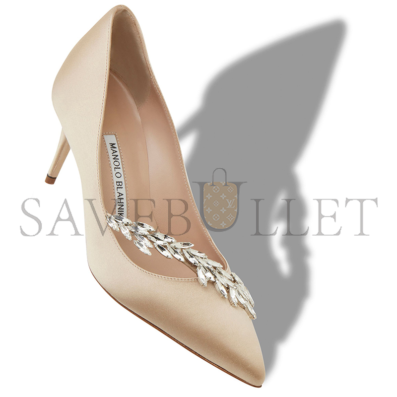 man010 B1ahn*k nadira 70 beige satin jewel buckle pumps 9xx-0368-0048