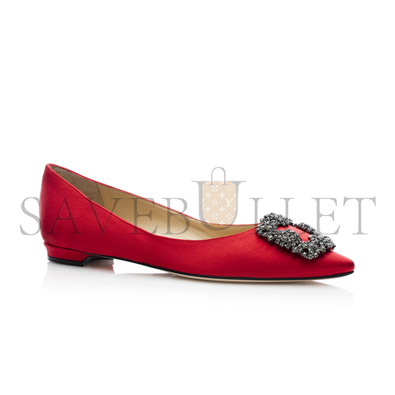 man010 B1ahn*k hangisiflat red satin jewel buckle flat pumps 9xx-0348-0052
