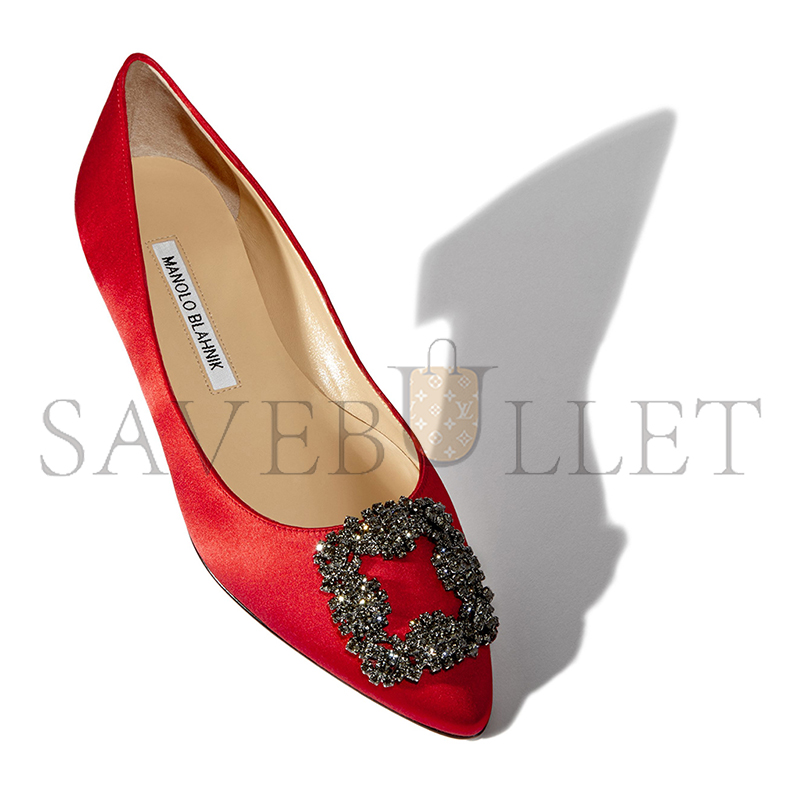 man010 B1ahn*k hangisiflat red satin jewel buckle flat pumps 9xx-0348-0052