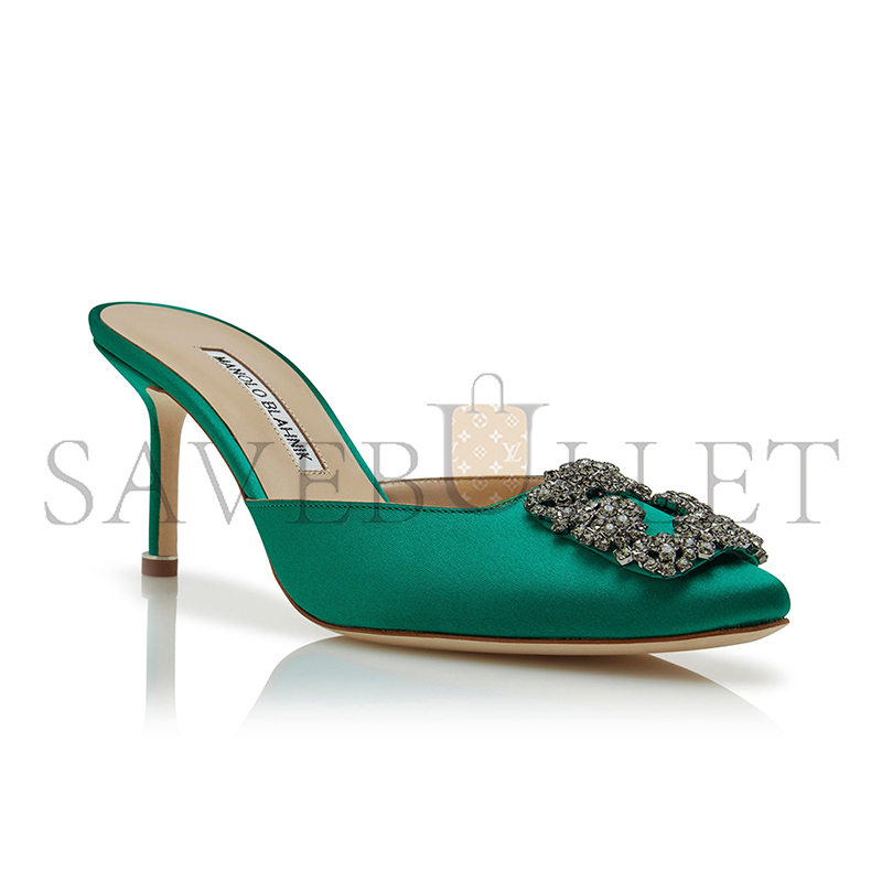 man010 B1ahn*k hangisimu green satin jewel buckle mules 9xx-0726-0050