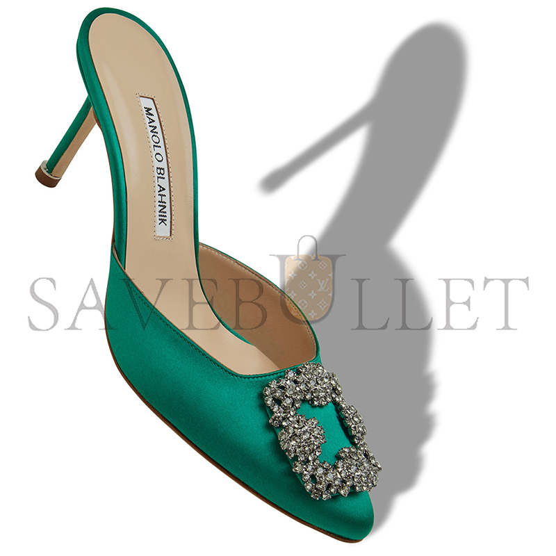 man010 B1ahn*k hangisimu green satin jewel buckle mules 9xx-0726-0050