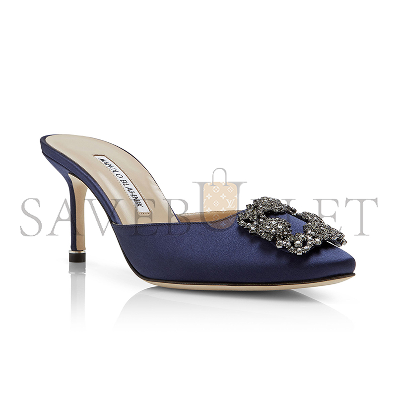 man010 B1ahn*k hangisimu navy blue satin jewel buckle mules 9xx-0726-0045