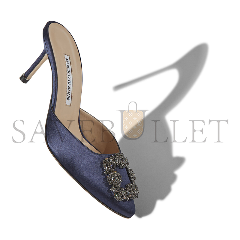 man010 B1ahn*k hangisimu navy blue satin jewel buckle mules 9xx-0726-0045