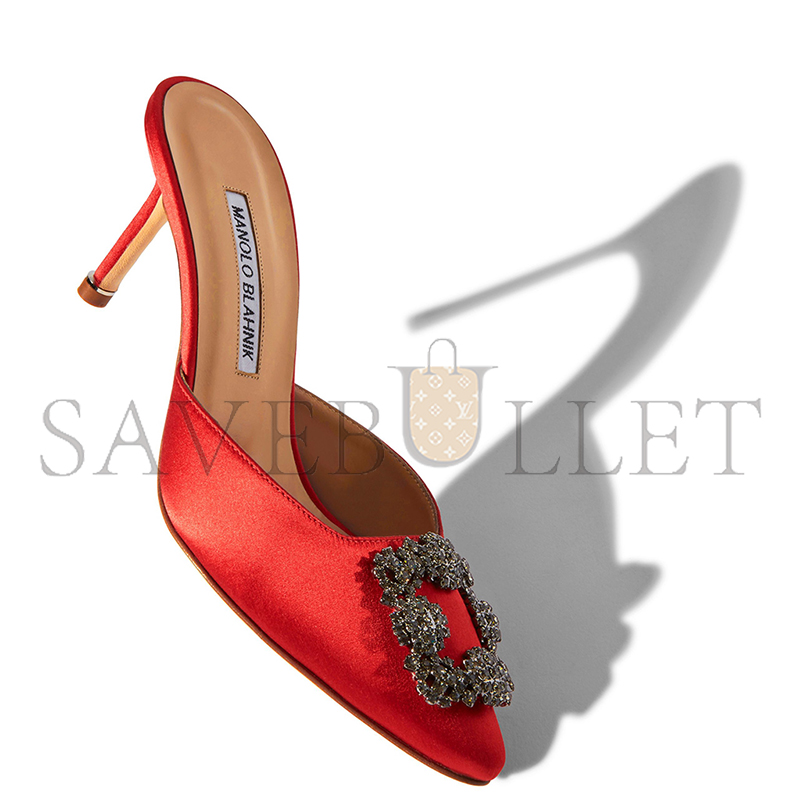 man010 B1ahn*k hangisimu red satin jewel buckle mules 9xx-0726-0041