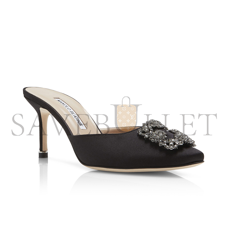 man010 B1ahn*k hangisimu black satin jewel buckle mules 9xx-0726-0054