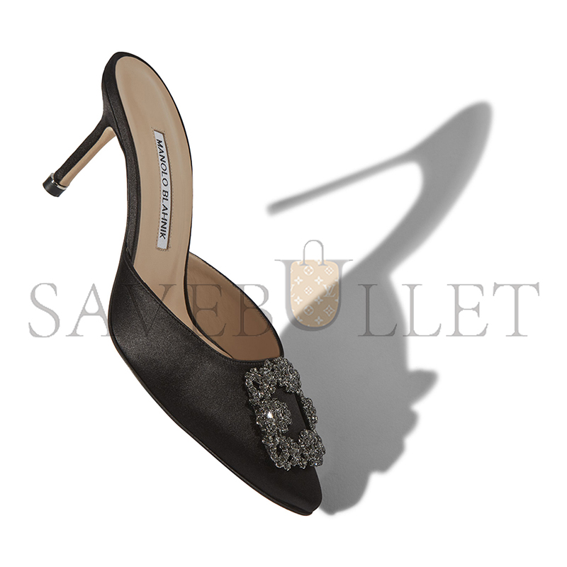 man010 B1ahn*k hangisimu black satin jewel buckle mules 9xx-0726-0054