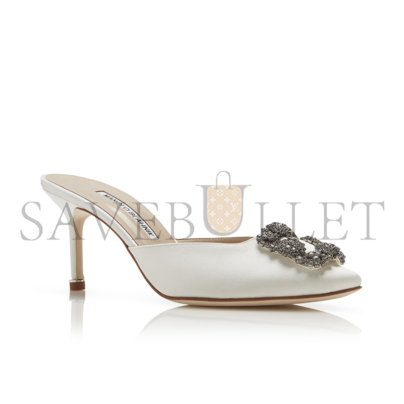 man010 B1ahn*k hangisimu off-white satin jewel buckle mules 9xx-0726-0036