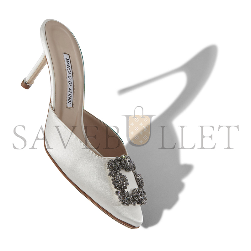man010 B1ahn*k hangisimu off-white satin jewel buckle mules 9xx-0726-0036