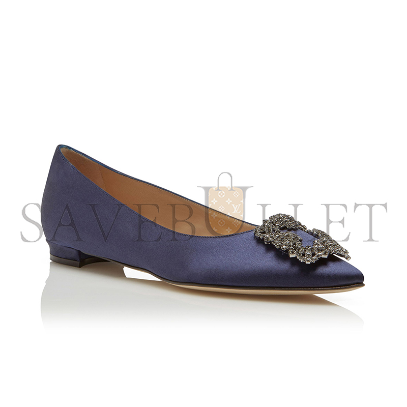 man010 B1ahn*k hangisiflat navy satin jewel buckle flat pumps 9xx-0348-0033