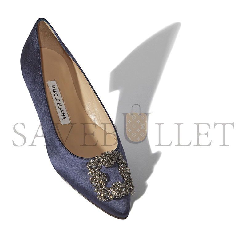 man010 B1ahn*k hangisiflat navy satin jewel buckle flat pumps 9xx-0348-0033