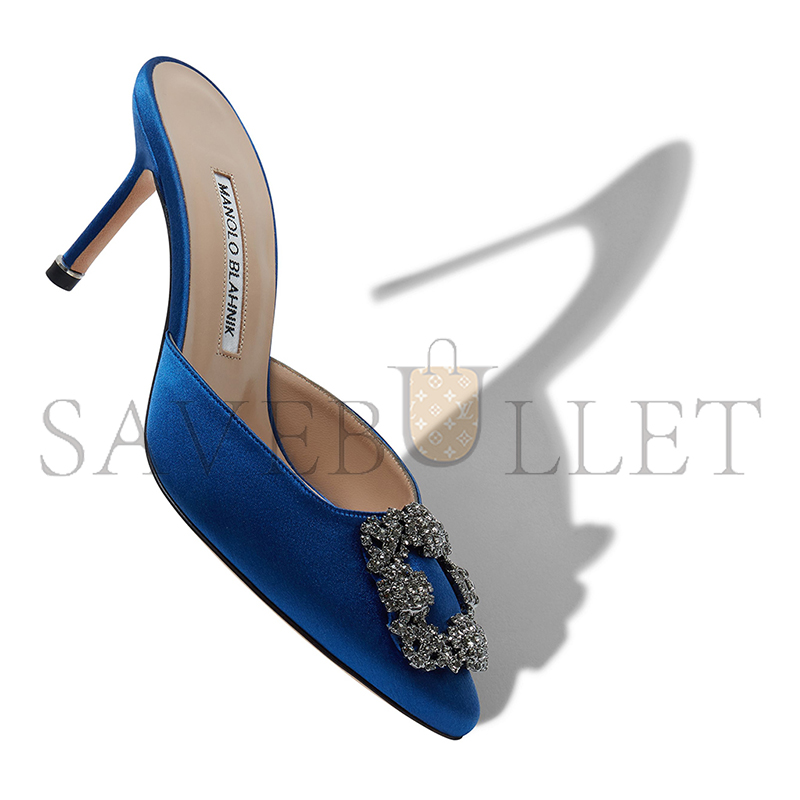 man010 B1ahn*k hangisimu blue satin jewel buckle mules 9xx-0726-0029