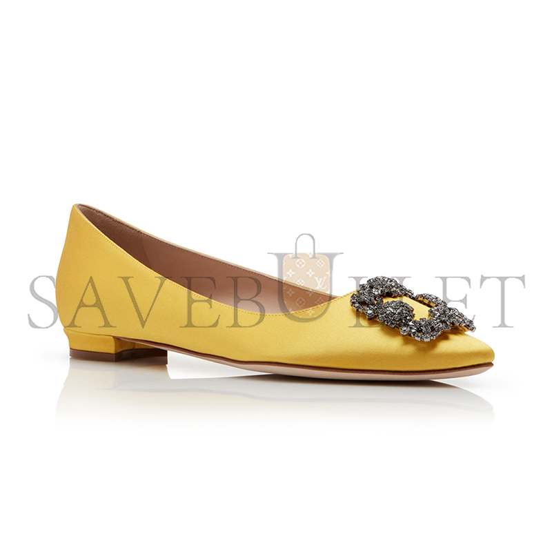man010 B1ahn*k hangisiflat yellow satin jewel buckle flat pumps 9xx-0348-0048