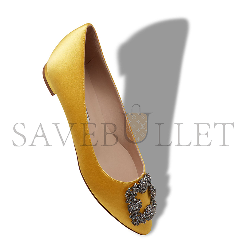 man010 B1ahn*k hangisiflat yellow satin jewel buckle flat pumps 9xx-0348-0048