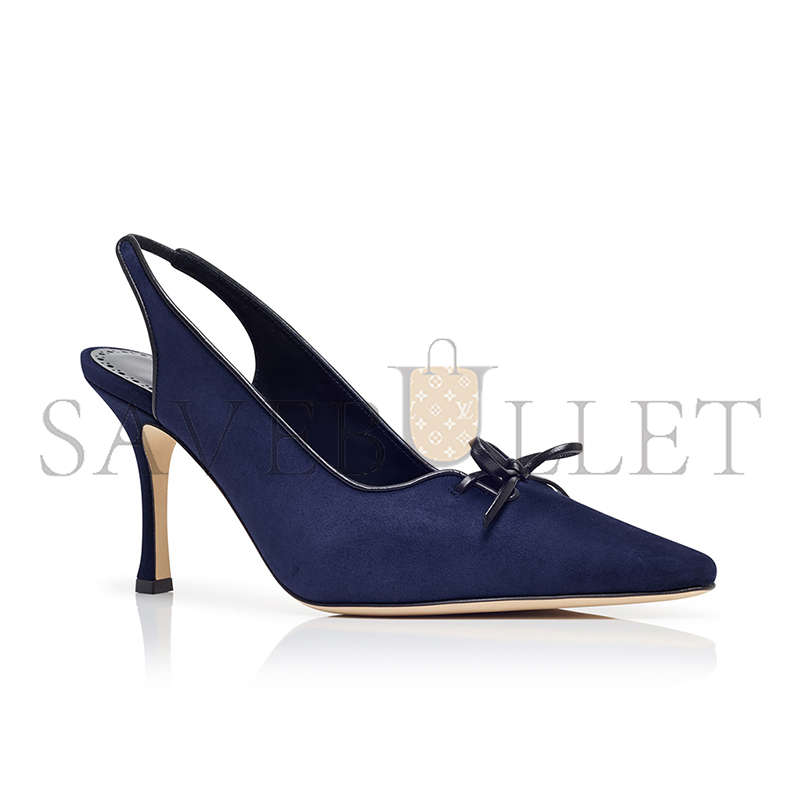 man010 B1ahn*k farid navy blue suede slingback pumps 424-1903-0008