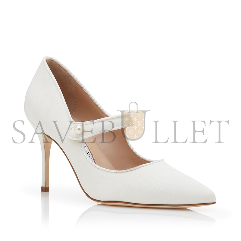 man010 B1ahn*k camparipearl white crepe de chine mary jane pumps 424-2023-0001