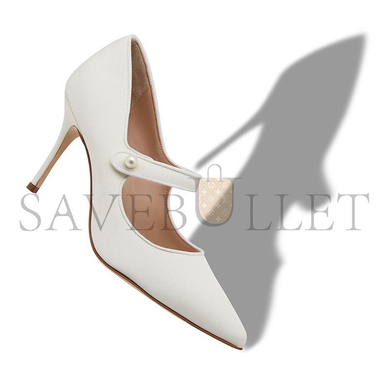 man010 B1ahn*k camparipearl white crepe de chine mary jane pumps 424-2023-0001
