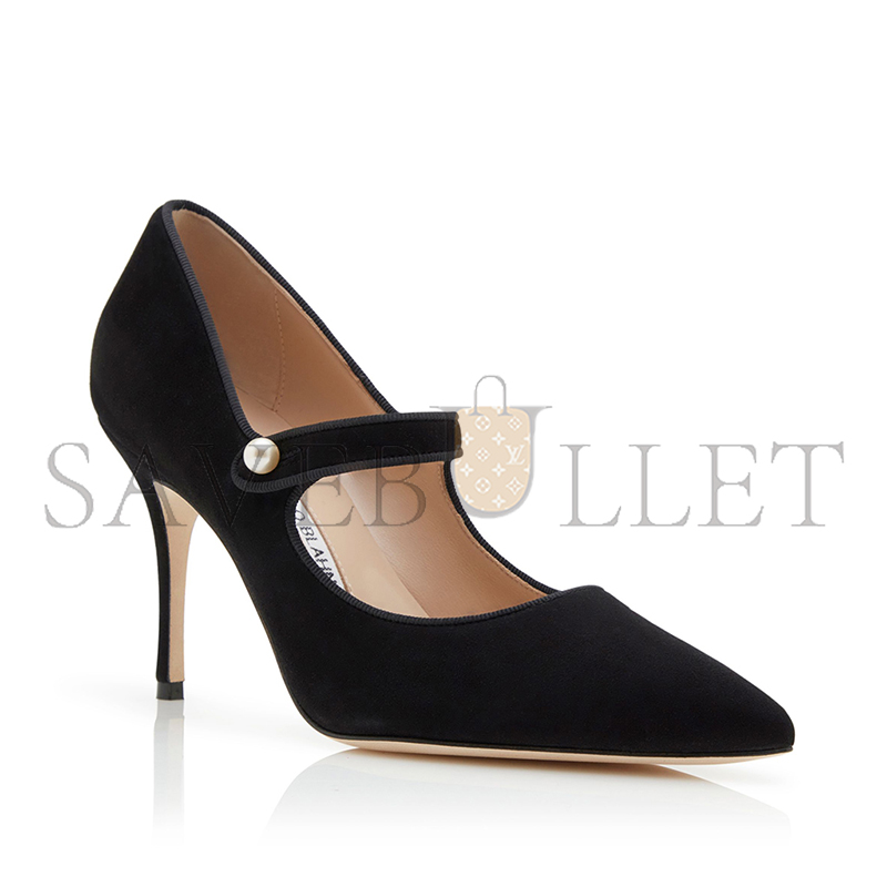 man010 B1ahn*k camparipearl black suede mary jane pumps 424-2022-0001