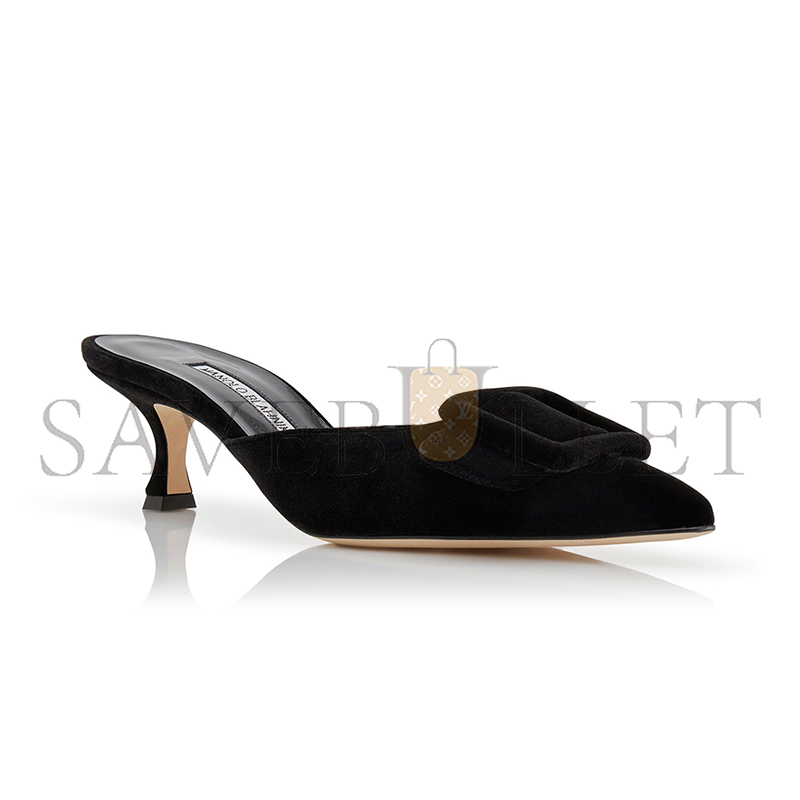 man010 B1ahn*k maysale black velvet buckle detail mules 220-0480-0015