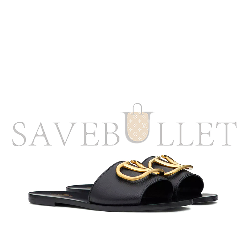 Va1e*ntin0 vlogo signature slide sandal in grainy cowhide with accessory 5w2s0m21hws_0no