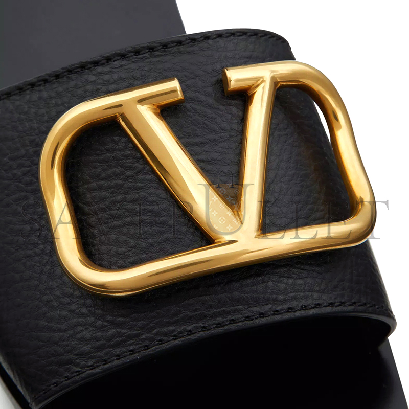 Va1e*ntin0 vlogo signature slide sandal in grainy cowhide with accessory 5w2s0m21hws_0no