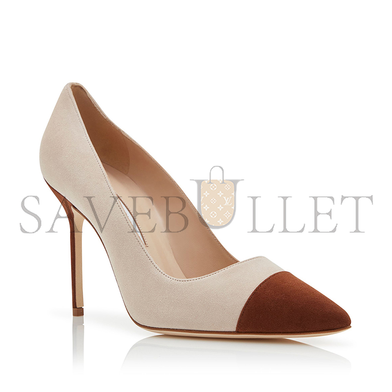 man010 B1ahn*k capcour brown and beige suede pointed toe pumps 424-1966-0004